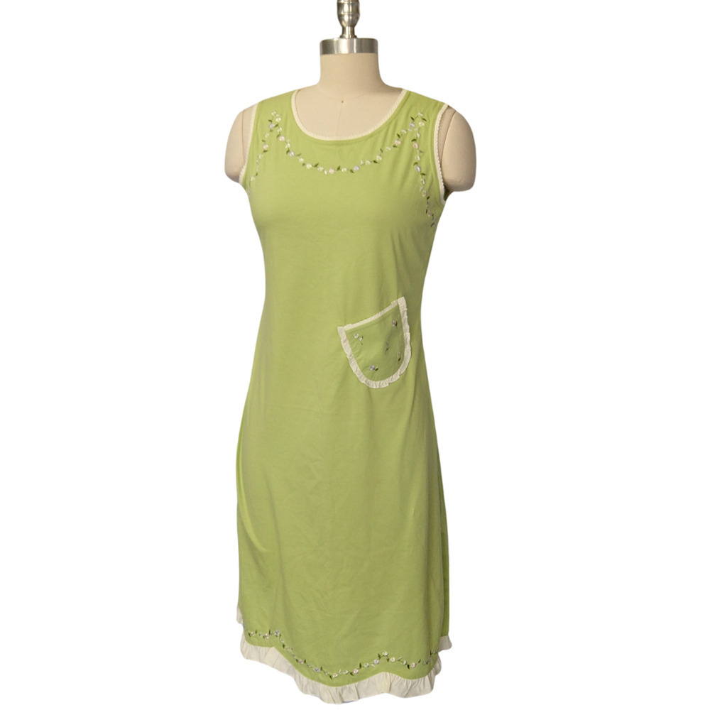 Vintage Y2K Nightie Nightgown S Babydoll Green Cream Floral Lace Fairy Coquette